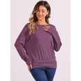 thumbnail image 4 of DARING DIVA Women's Casual Long Sleeve Knit Drop Shoulder Loose Blouses XS Plum Purple, 4 of 6
