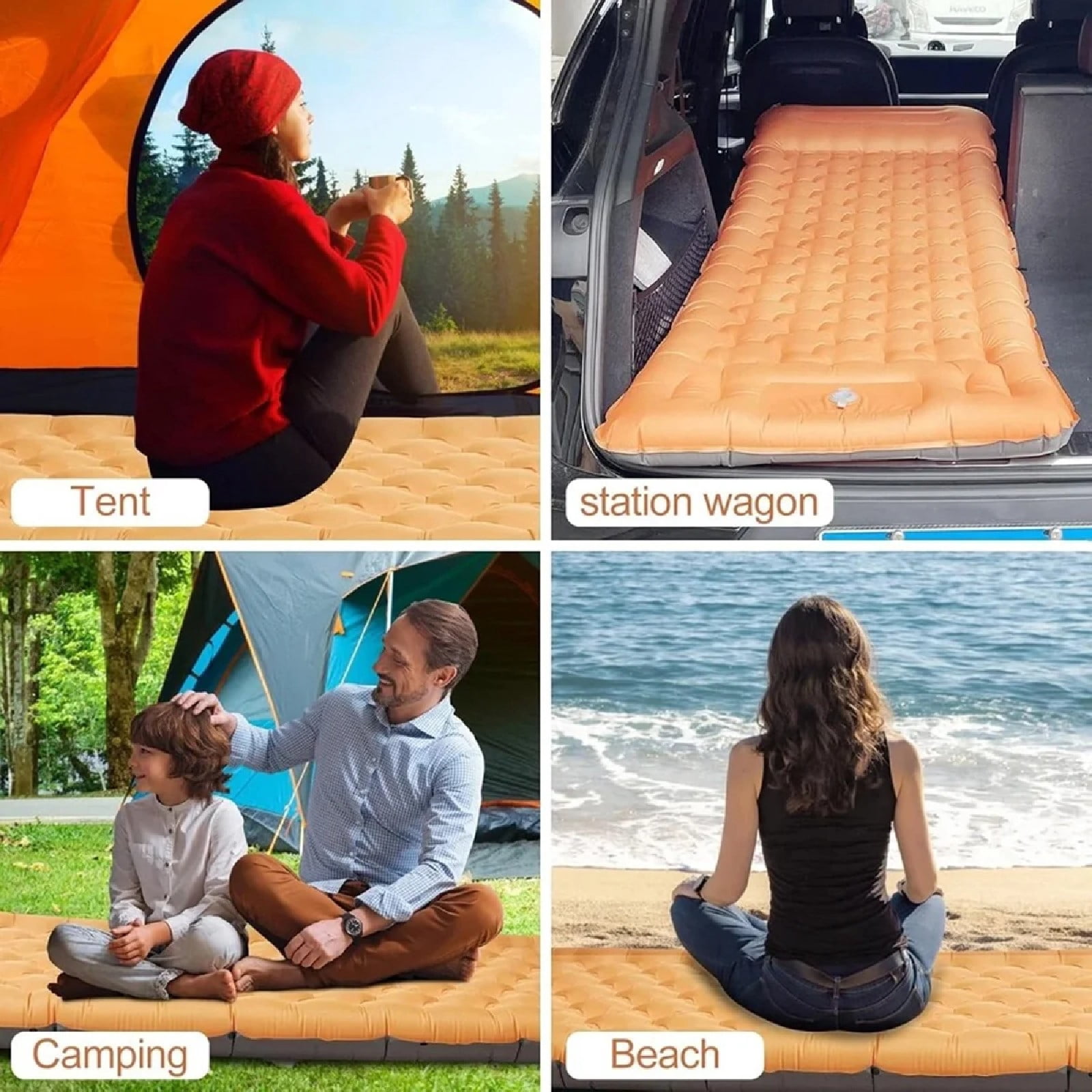 JOVELL Inflatable Sleeping Pad with Built-in Foot Pump & Pillow, 4.7" Thick Waterproof Camping Air Mattress, Self Inflating Sleep Pad for Backpacking, Hiking, Tent, Orange