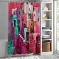 thumbnail image 6 of Abstract Red Small Stall Shower Curtain, Waterproof Shower Curtains for Bathroom, Painting Buildings Geometric Color Block Washable Fabric Bath Curtain for Bathtub Decoration with Hooks 36x72 Inches, 6 of 9