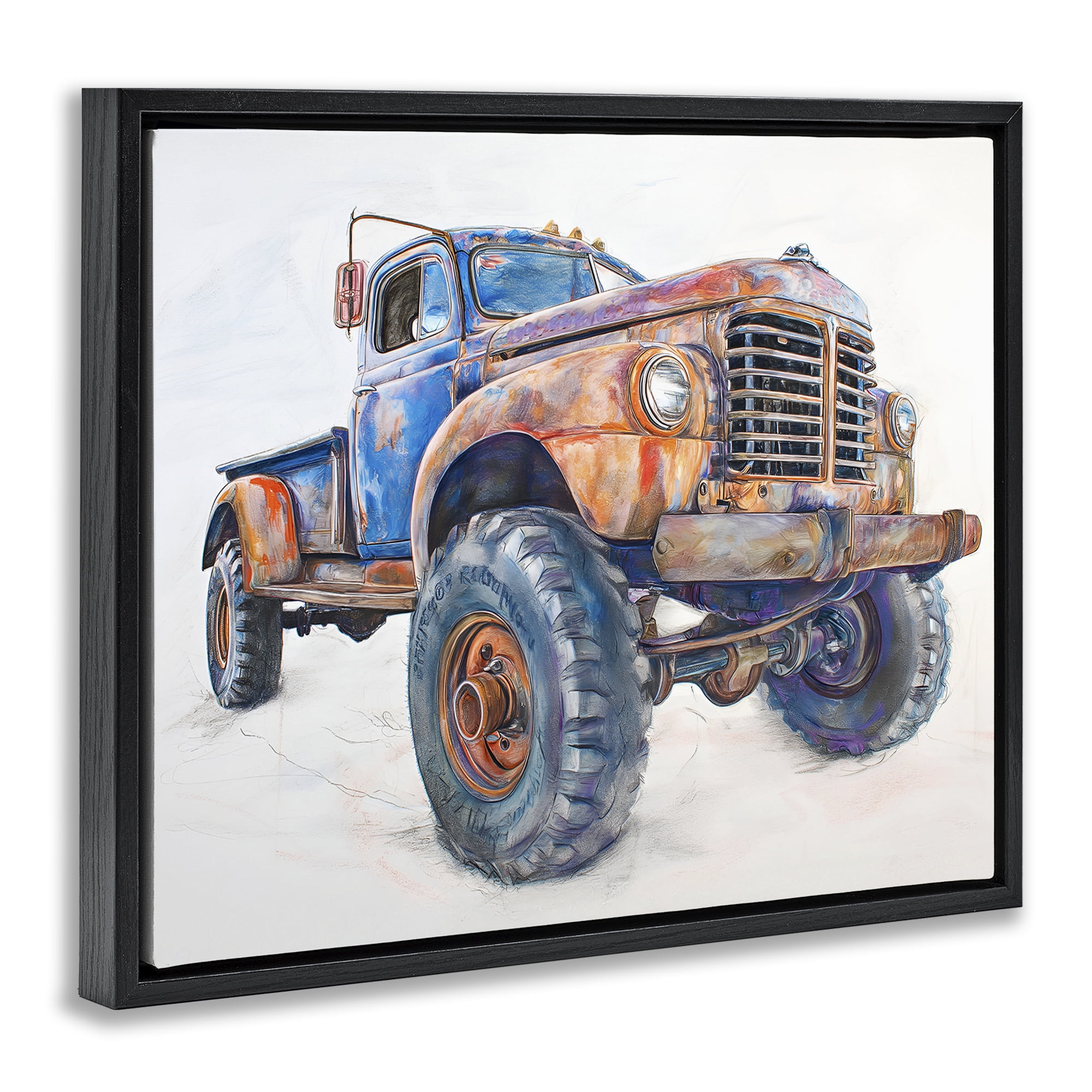 Stupell Industries Old Rustic Truck Illustration Black Framed Floater Canvas Wall Art, design by Steve Hunziker