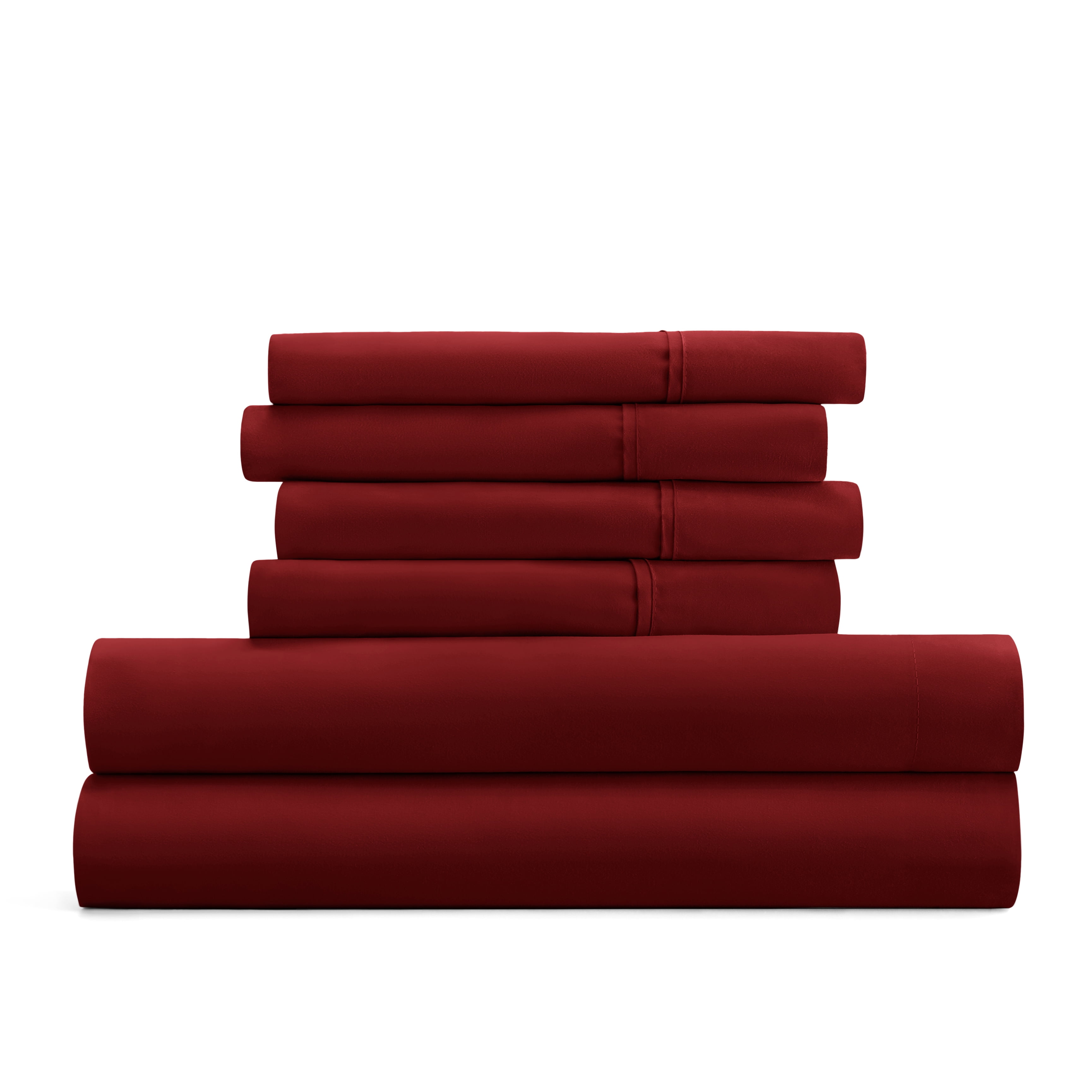Queen, Burgundy Solid Microfiber 6 Piece Bed Sheet Set, by Noble Linens