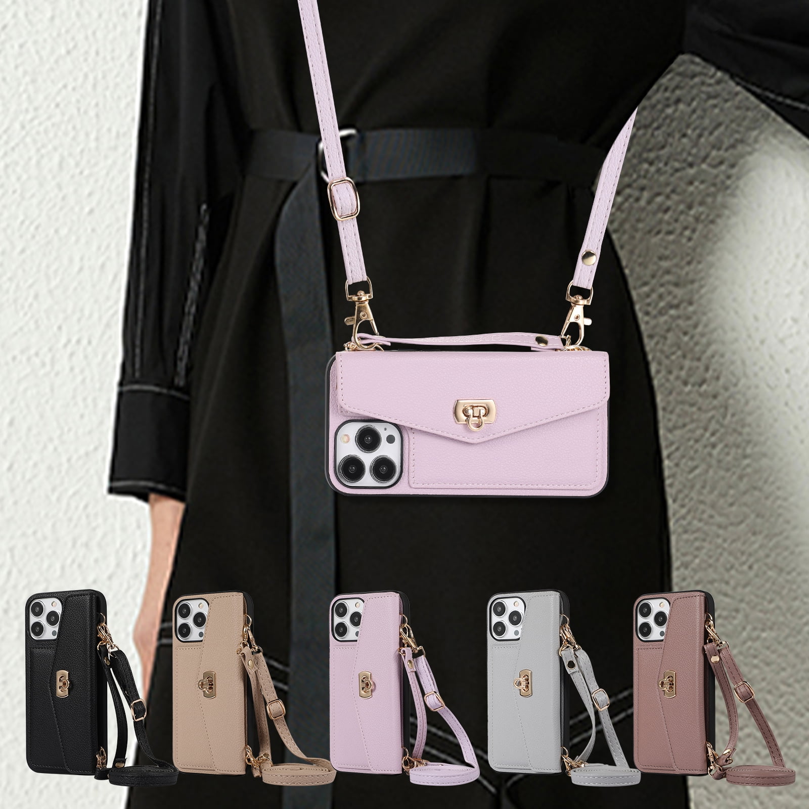 Leather card holder wallet mobile phone bags cases women crossbody phone case with strap Walmart