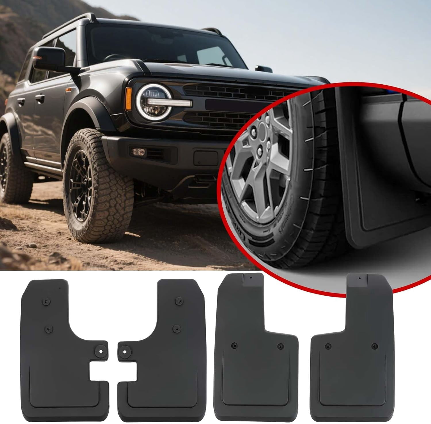 Mud Flaps for Ford Bronco 2021-2025 No Drill Splash Guards Heavy Duty Black Off-Road Accessories