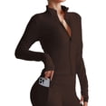 thumbnail image 3 of Deago Women's Full Zip Workout Jackets Lightweight Running Yoga Jacket Cropped Slim Fit Athletic Tops with Thumb Holes (Brown, M), 3 of 8