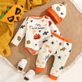 thumbnail image 2 of JAJAHO My First Halloween Outfits Baby Clothes Boys Girls Long Sleeve Bodysuit With Pant And Hat 3 Piece Set 0-18M, 2 of 8