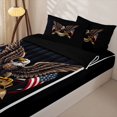 thumbnail image 3 of Manfei Wild Bald Eagle Zipper Twin Comforter Sets with Fitted Sheet and 2 Pillowcases,Vintage Patriotic Flag Zipper Bedding Set,Black,Black Reversible,4pcs, 3 of 8