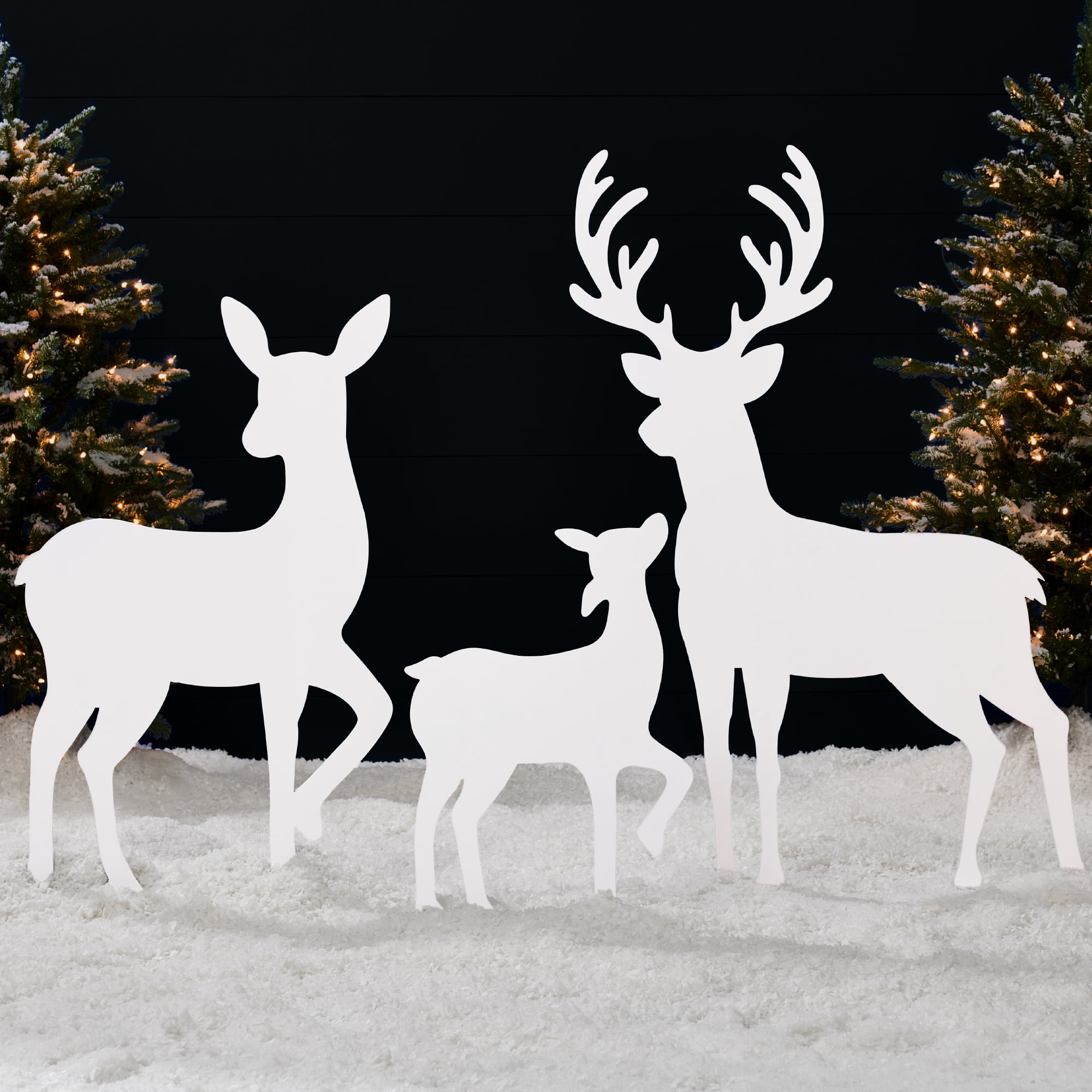 Best Choice Products 3-Piece 46in 2D Deer Family Silhouette Set, Outdoor Christmas Yard Decor w/ Buck, Doe, Fawn - White