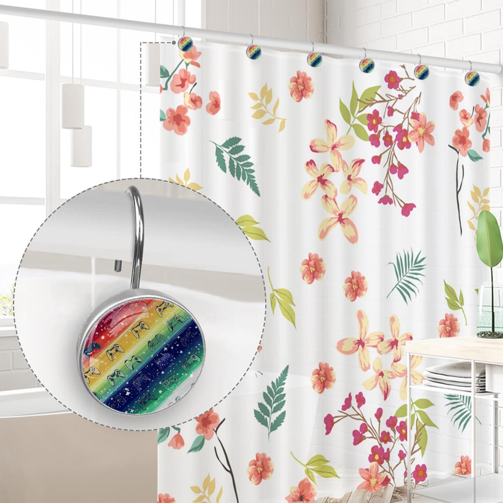 HemaKayy 12 Pcs Shower Curtain Hooks Bathroom Decorative Accessories Rainbow Bar Game Console