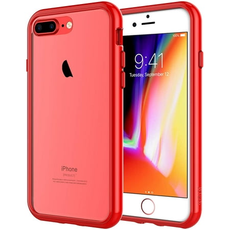 JETech Case for iPhone 8 Plus and iPhone 7 Plus 5.5-Inch, Shock-Absorption Bumper Cover, Anti-Scratch Clear Back (Red)