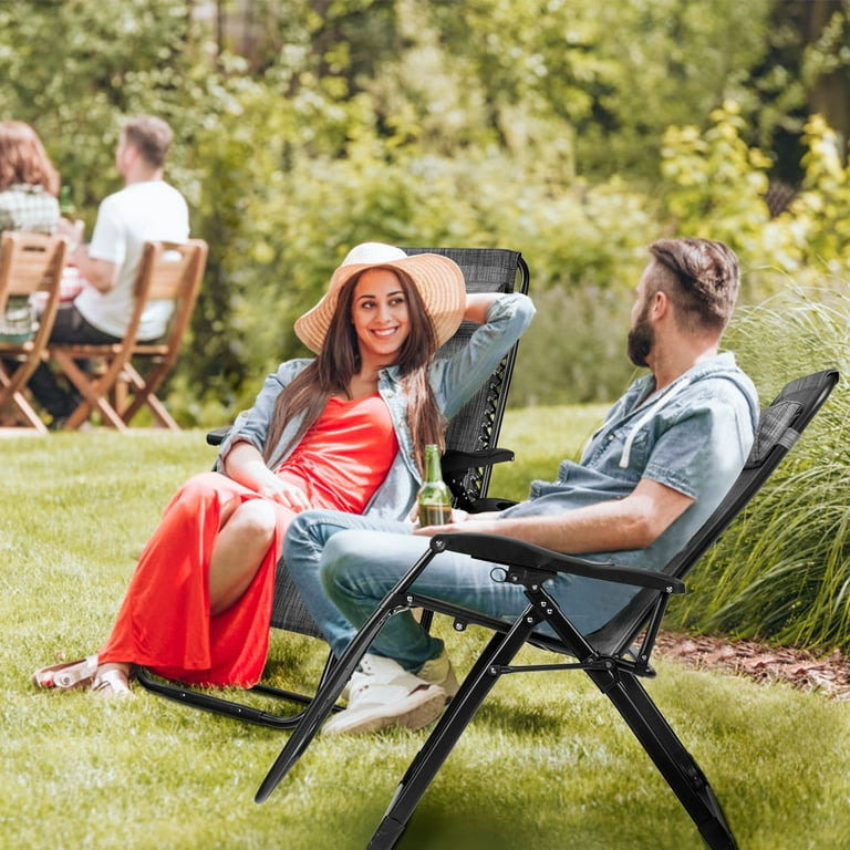 Costway 2PC Oversize Lounge Patio Heavy Duty Folding Recliner Gray