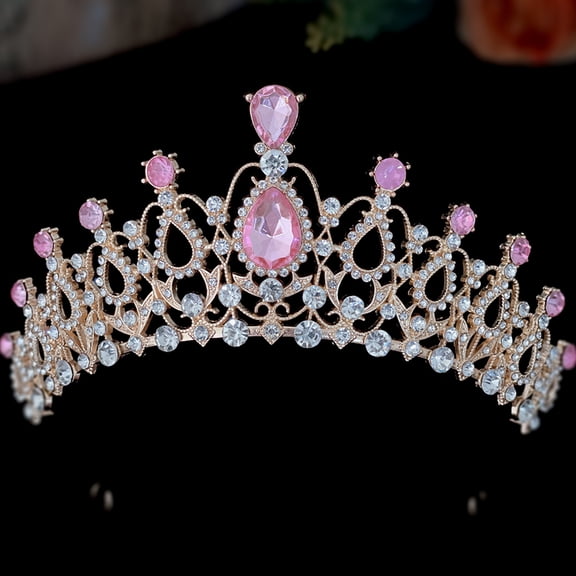 LABSERRON Girl Tiara Headband Pink Rhinestone 1Set 5.1X5.1X2.4In