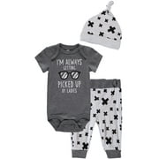 Bon Bebe Boys 0-9 Months Bodysuit Pant Set with Matching Hat Charcoal 6-9 Months