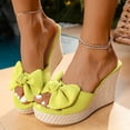 thumbnail image 2 of Rokment Womens Bow Chunky Wedge High Heels Slides Dress Sandals Bridal Trendy Casual Suede Espadrilles Height Increasing Heeled Slip on Backless Slippers for Beach Summer Light Green Size 9.5, 2 of 6