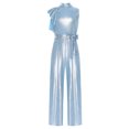 thumbnail image 1 of inlzdz Combinaison Longue Taille Haute pour Enfants avec Ceinture, à Volants, Col Rond, Manches Courtes, Bleu 8, 1 of 5