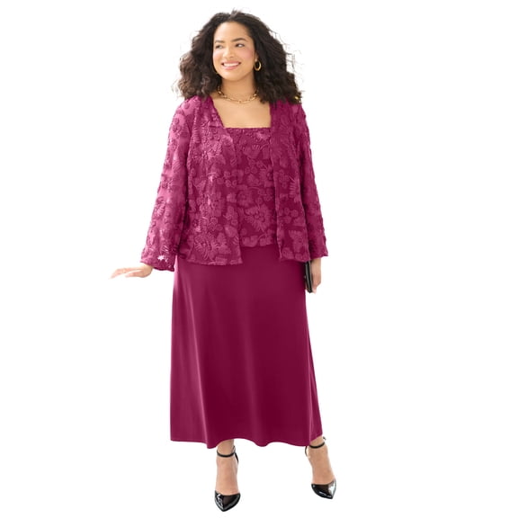 Catherines Women's Plus Size Petite Embroidered Jacket Dress