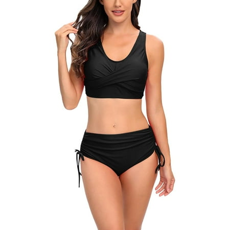 Lqideymx Bikini Sets for Women High Waisted Women Two Piece Vintage Swimsuit Retro Halter Ruched High Waist Bikini with Bottom Rude Gifts for Women Promotion Sale Clearance