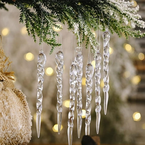 QHUDLV 10/30pcs Crystal Christmas Tree Ornaments Acrylic Hanging Snowflake Icicle Drop Decoration Pendants Chandelier For Festival