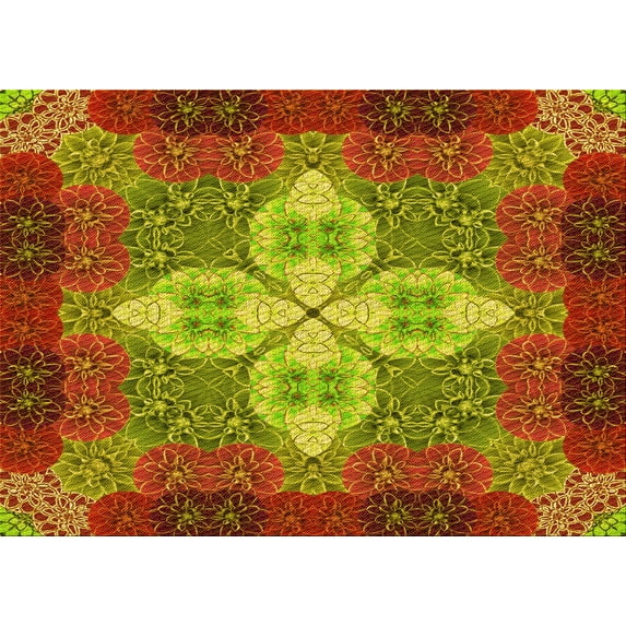 Ahgly Company Machine Washable Indoor Rectangle Transitional Green Area Rugs, 6' x 9'