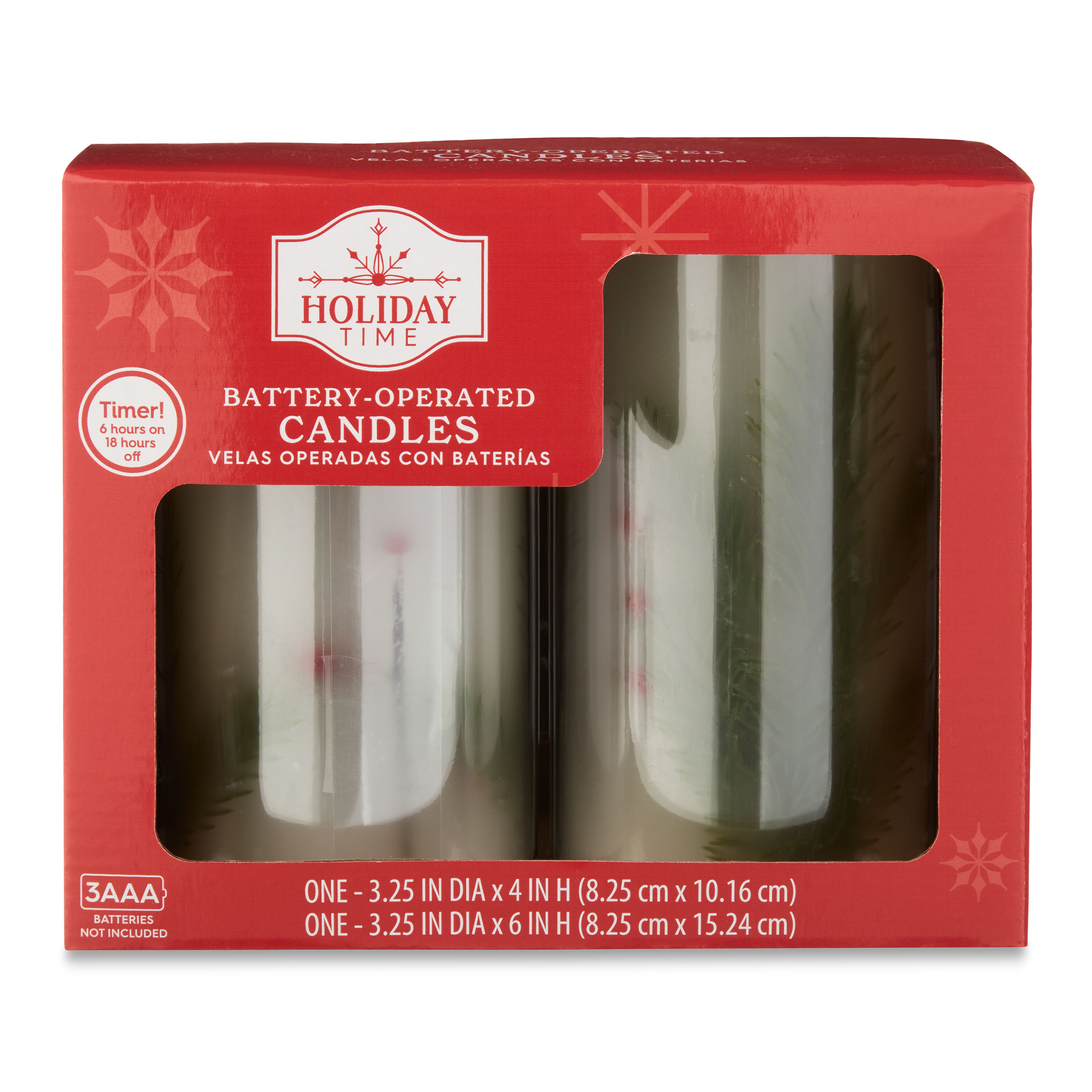 Holiday Time 3.25x4 and 3.25x6 inch Led Flameless Pillar Candles, White Unscented Wax with Red Berry&Evergreen ,Warm White Light,Set Pack - image 5 of 5