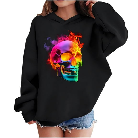 SuTry Boys and Girls Hoodies Oversized Pattern Printing Casual Long Sleeve Ribbed Cuffs Sweatshirt Tops Fleece Comfy Fabric Blouses(Black,11 Years)