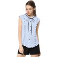 thumbnail image 3 of INSPIRE CHIC Women's Tie Neck Cap Sleeve Button Down Ruffle Summer Shirt, 3 of 6