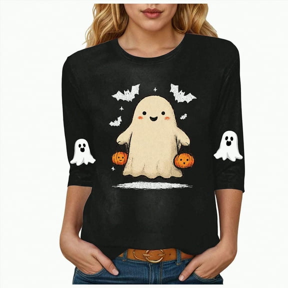 Godom Fall Round Neck T Shirt Funny Halloween Graphic Tee Casual Family Halloween Tops