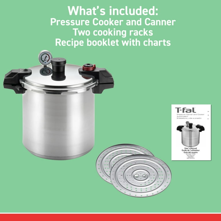 T-fal Polished Aluminum Cookware, Canner & Pressure Cooker, 22 quart,  Silver, P3105231 