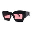 thumbnail image 4 of Womens Razor Blade Geometric Thick Horn Rim Temple Rectangle Sunglasses Black Burgundy, 4 of 4
