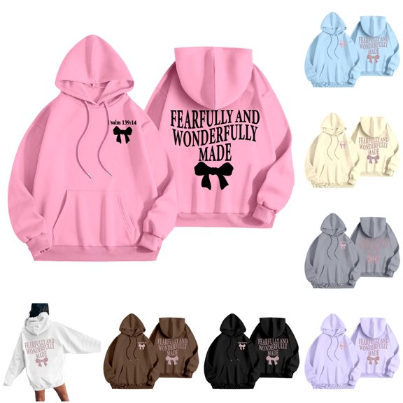 HAYIMI Sweatshirts Women Casual Autumn Winter Hoodie With Bow Print And Hooded Design Long Sleeve Oversized Holiday Tops Daily Wear