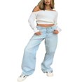 thumbnail image 3 of PENGXIANG Women‘s Jeans All-Match Breathable Wide-Leg Pants with Pockets, 3 of 8
