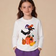 thumbnail image 2 of Girls Halloween Crow & Pumpkin Graphic Long Sleeve Shirt, Crew Neck Casual Fall Pullover Tops for Kids, 2 of 6