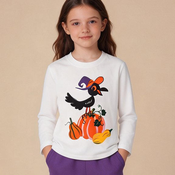 shoper Girls Yellow Shirt Long Sleeve Halloween Crewneck Active Fit Basic Tee, Fall Trendy