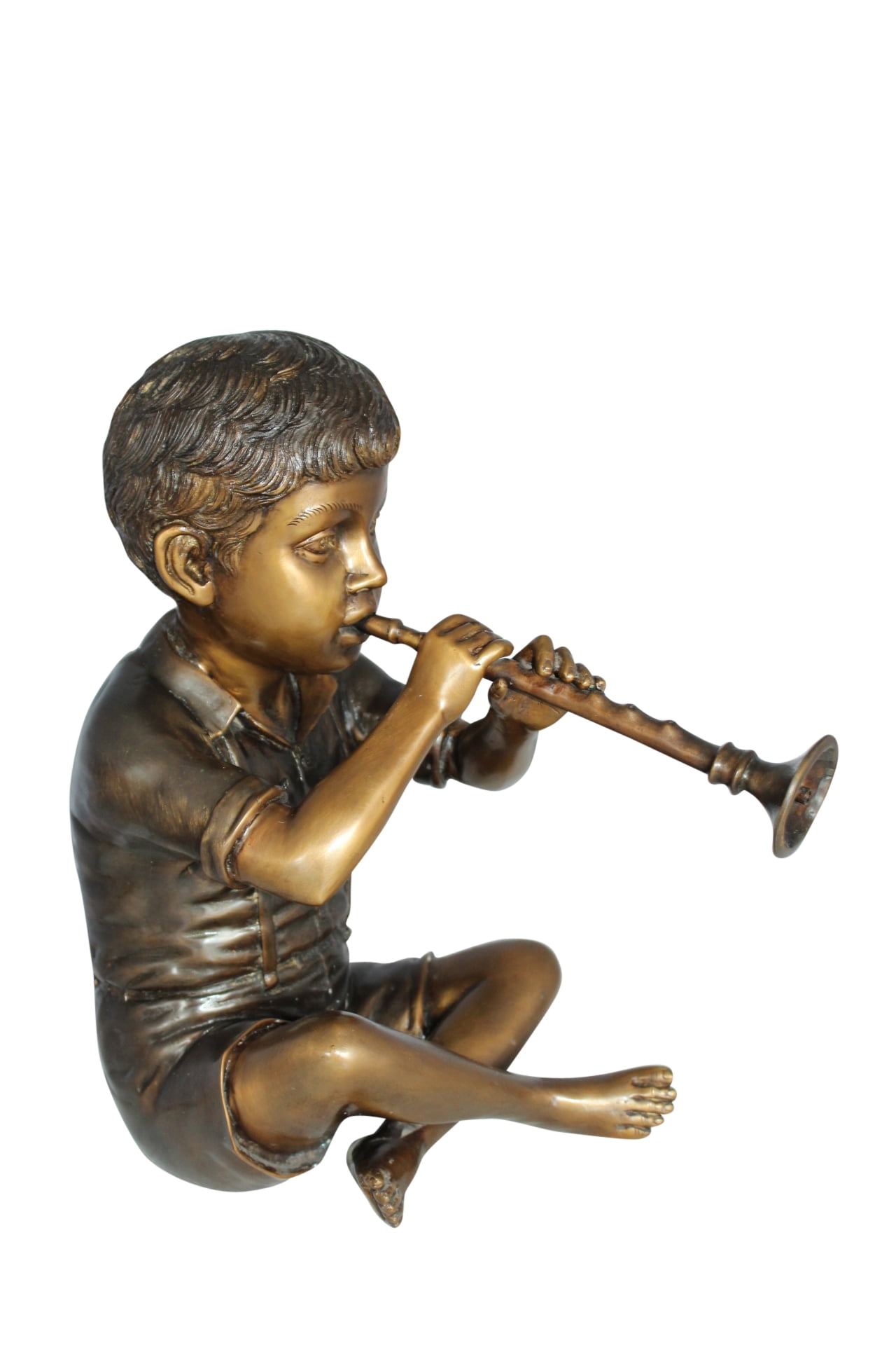 Nifao Boy Playing Flute Outdoor Fountain Statue, Bronze Garden Water Feature Sculpture for Patio & Yard – Outdoor Garden Decor Sculpture, 7"L x 11"W x 14"H