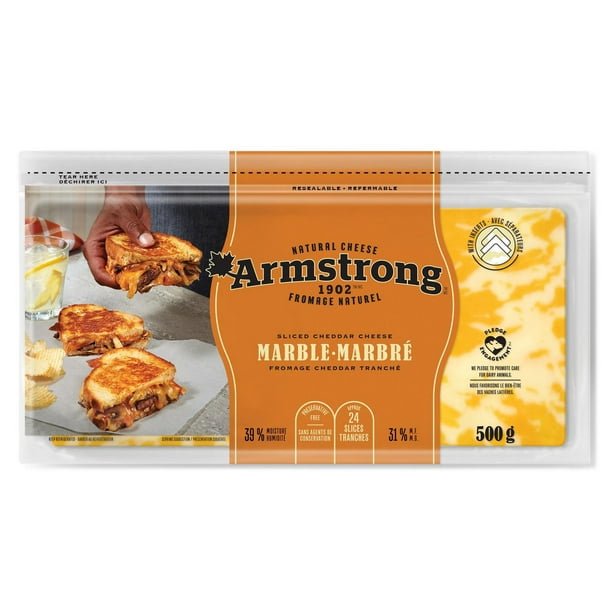 Armstrong Fromage Cheddar Marbré Tranché 31% M.G. 12 x 500 g