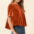 thumbnail image 7 of Hxshgdsn Womens Velvet Peplum Babydoll Shirts Short Sleeve Crewneck Pleated Blouse Flared Swing Pullover Tops Casual Trendy Orange 2Xl, 7 of 7