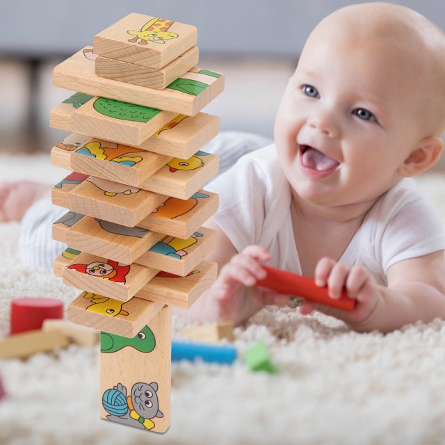 Juguete educativo para niños, 15 piezas de bloques de dominó de madera, juego de bloques de dominó para niños, bloques de dominó de madera, los mejores de su clase