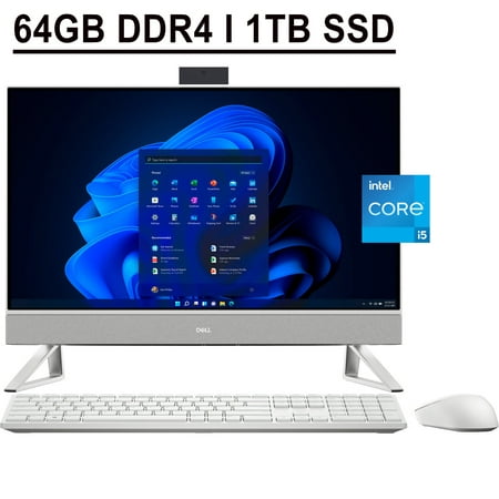 Dell Inspiron 5000 5410 24 All-in-One Desktop Computer 23.8" FHD Anti-Glare Touchscreen 12th Gen Intel 10-Core i5-1235U Processor 64GB DDR4 1TB SSD USB-C HDMI FHD Webcam Bluetooth Win11 White