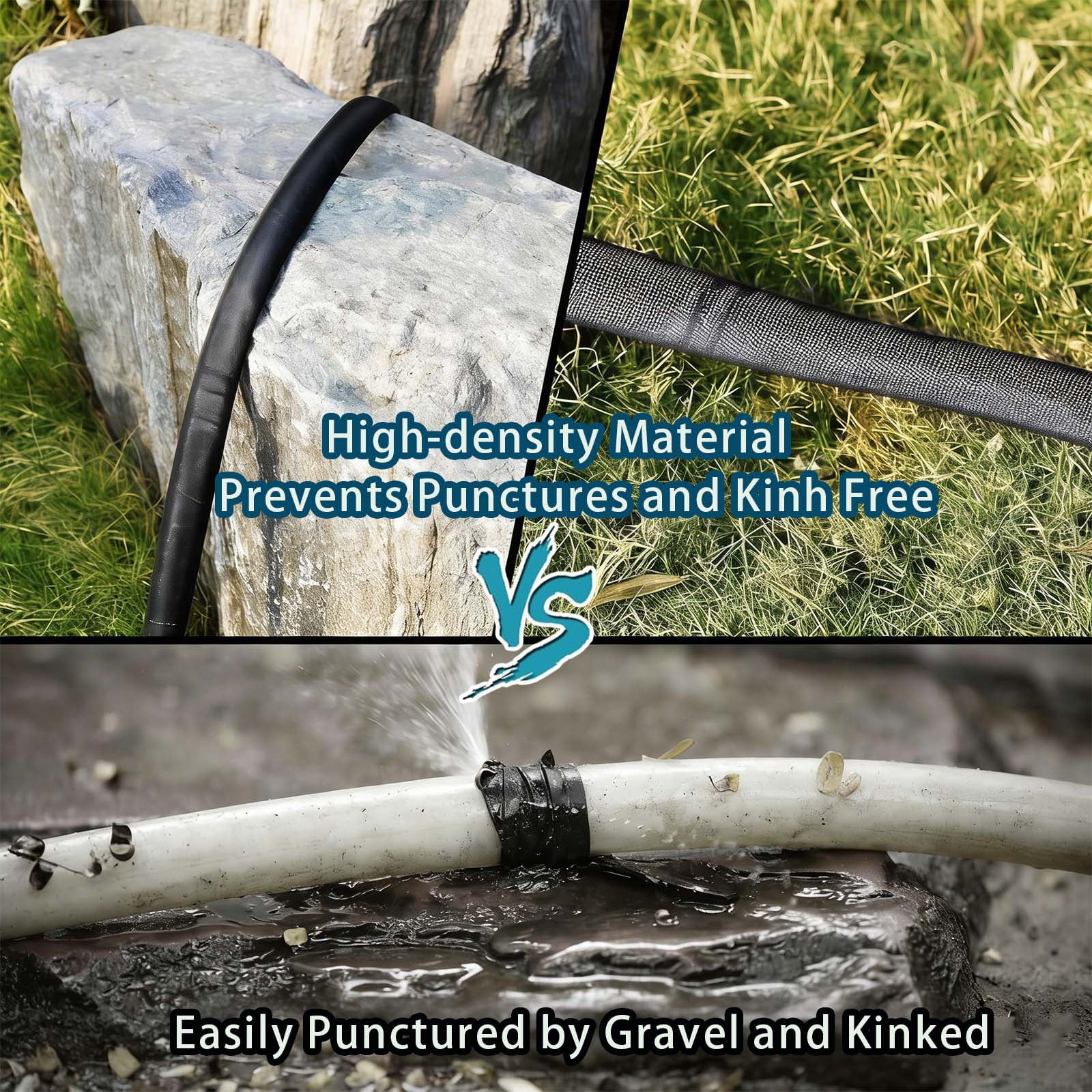50Ft Non-Expandable Garden Hose, Flexible Water Hose with 10-Pattern Spray Nozzle, Lightweight Hose Pipe, Kink-Free, Leak-Proof, 3/4" Solid Metal Fittings