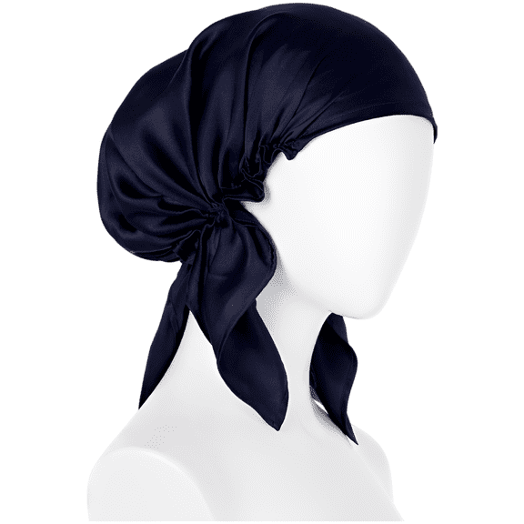 Imitation Silk Bonnet for Sleeping, Navy Blue Sleep Cap, Adjustable Tie Band, Night Hair Cover, Home Use, Postpartum, Chemo Headwear