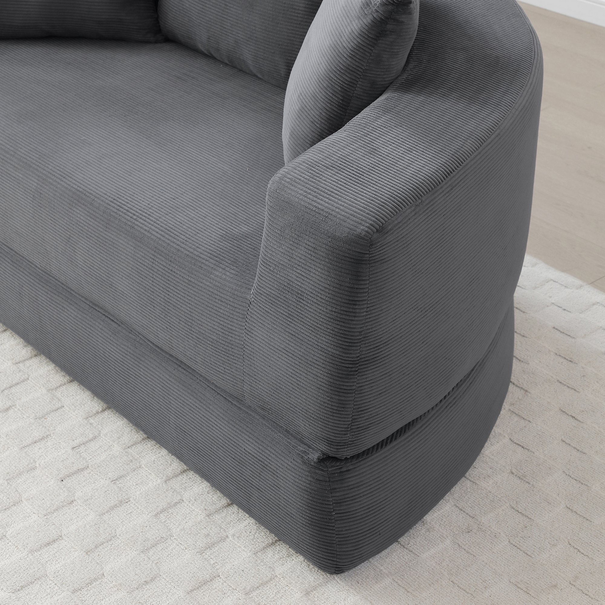 Miniyam 67" X 67" Convertible Sofa Corduroy Couch Bed For Apartment, Adjustable Futon Sofa No Assembly Compressed Sofa, Gray