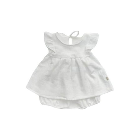 

Baby Girls Summer Outfit Solid Color Ruffled Flying Sleeve T-Shirt and Elastic Casual Shorts Set