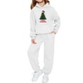 thumbnail image 2 of Conjunto de sudadera con capucha de manga larga para niños con estampado invernal y pantalones deportivos con lazo en las piernas, deportivo informal con forro polar para mayor calidez, conjunto de do, 2 of 5