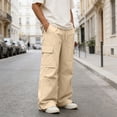 thumbnail image 2 of Men's Cargo Pants Wide Leg Loose Fit Casual Pants Elastic Waist Drawstring Sweatpants with Pockets Khaki XXXL, 2 of 5