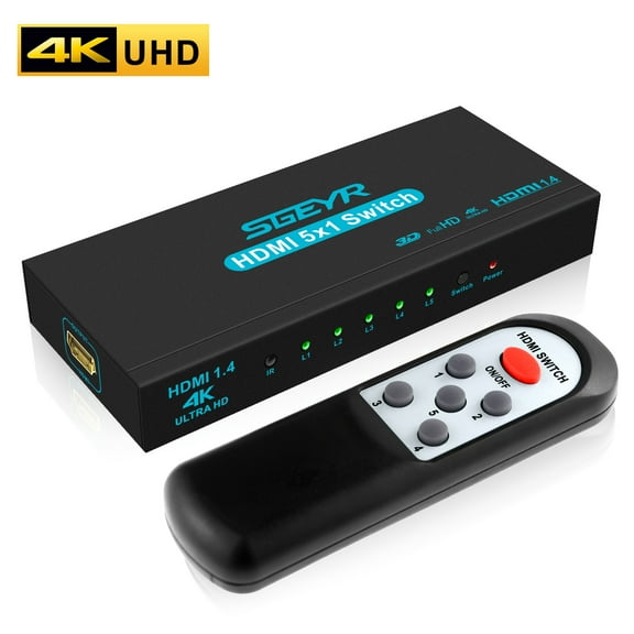SGEYR HDMI Switch 5-Ports 4K30Hz with IR Remote Control