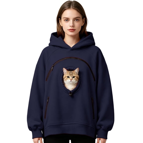AURORADY Pet Pouch Hoodie for Women Men Oversized Pullover Sweatshirt with Zipper Cat Dog Carrier Top Hands-Free Pet Pocket Hoodie