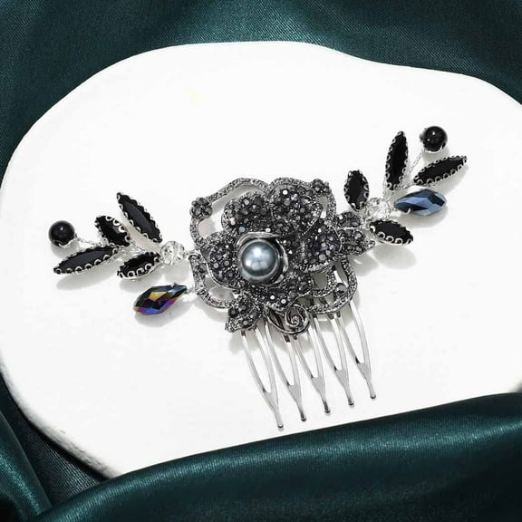 Black Wedding Hair Comb Silver Rhinestone Bridal Hair Piece Crystal Evening Party Hair Accessories for Women and Girls