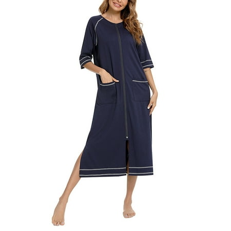 

UKAP Long Nightgown for Pregnant Women Casual Loose Zip Up Sleepshirt Pajamas Dress