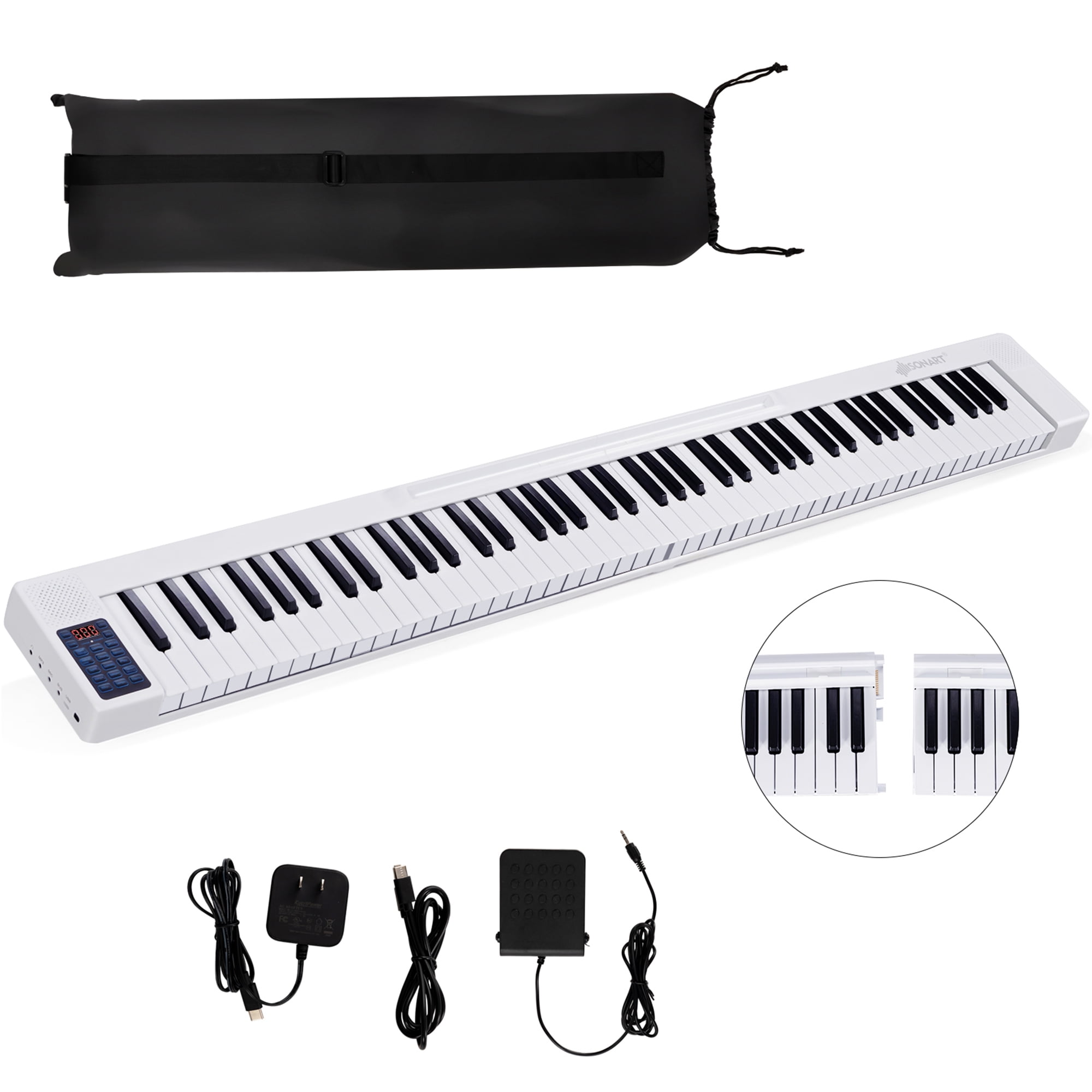 Gymax 2 in 1 Attachable Digital Piano Keyboard 88/44 Touch sensitive Key w/  MIDI White