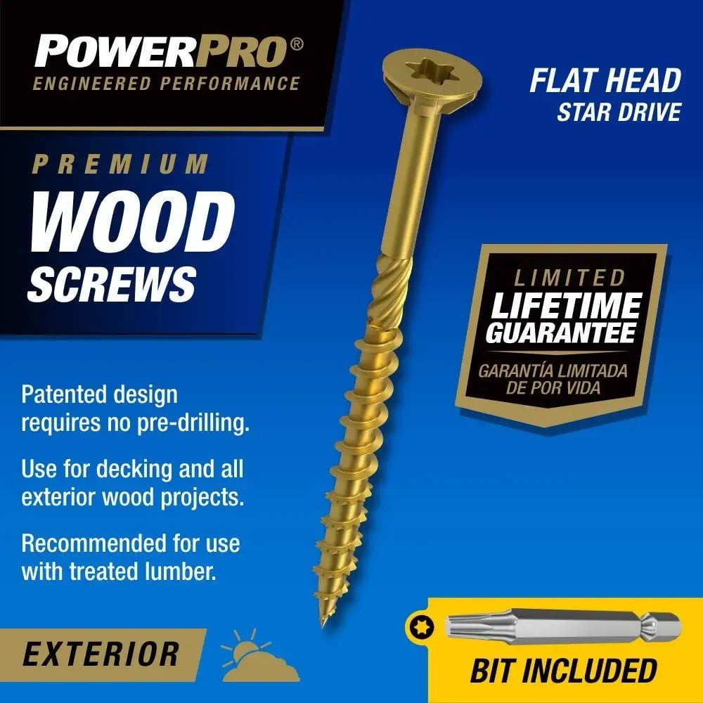 Power Pro 967786 Wood Screws, #8 x 2", Premium Outdoor Deck Screws, Rust Resistant, Epoxy Coated Bronze, 3000pcs Tub