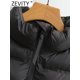 thumbnail image 3 of ZEVITY, Chaqueta de algodón acolchada de retazos de manga larga con cuello levantado a la moda para mujer, abrigo para mujer, prendas de vestir exteriores elegantes con cremallera, Tops cortos CT5817, 3 of 5